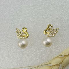 Bông Tai Ngọc Trai Tự Nhiên Mặt Thiên Nga Dát Đá Quý MADAME HIEN PEARLS Thời Trang Nữ BTN129