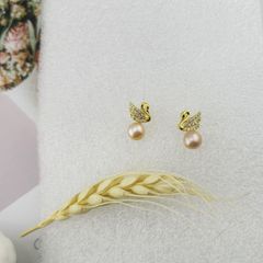 Bông Tai Ngọc Trai Tự Nhiên Mặt Thiên Nga Dát Đá Quý MADAME HIEN PEARLS Thời Trang Nữ BTN129