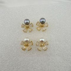 Bông Tai Ngọc Trai Tự Nhiên Dáng Hoa Bọc Vàng 18K Kim Bạc s925 MADAME HIEN PEARLS BTN144