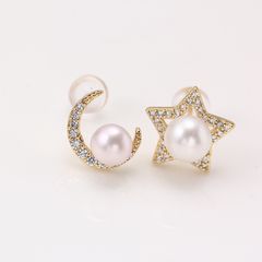 Bông Tai Ngọc Trai Tự Nhiên Kim Bạc s925 Trăng Sao AB MADAME HIEN PEARLS BTN147