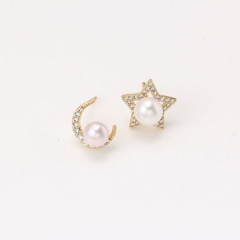 Bông Tai Ngọc Trai Tự Nhiên Kim Bạc s925 Trăng Sao AB MADAME HIEN PEARLS