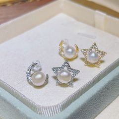 Bông Tai Ngọc Trai Tự Nhiên Kim Bạc s925 Trăng Sao AB MADAME HIEN PEARLS BTN147