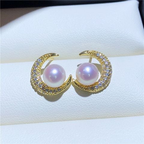 Bông Tai Mạ Bạc 925 Hình Mặt Trăng Đính Ngọc Trai Xinh Xắn MADAME HIEN PEARLS