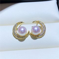 Bông Tai Mạ Bạc 925 Hình Mặt Trăng Đính Ngọc Trai Xinh Xắn MADAME HIEN PEARLS BTN154