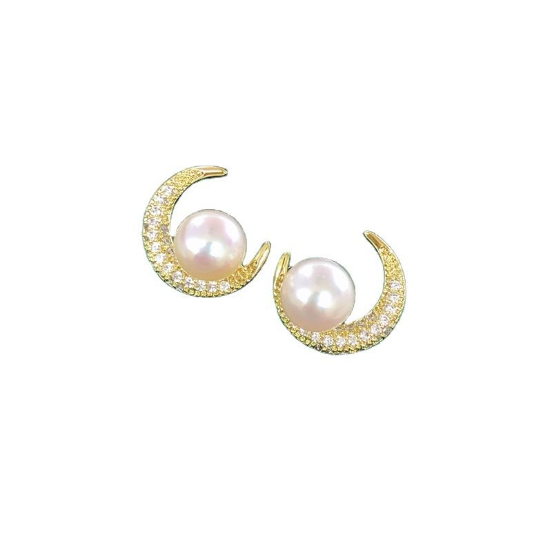 Bông Tai Mạ Bạc 925 Hình Mặt Trăng Đính Ngọc Trai Xinh Xắn MADAME HIEN PEARLS BTN154