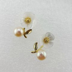 Bông Tai Ngọc Trai Tự Nhiên Cành Hoa Mai Xà Cừ MADAME HIEN PEARLS BTN163