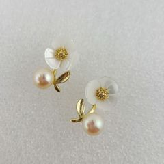Bông Tai Ngọc Trai Tự Nhiên Cành Hoa Mai Xà Cừ MADAME HIEN PEARLS BTN163