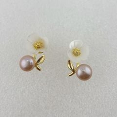 Bông Tai Ngọc Trai Tự Nhiên Cành Hoa Mai Xà Cừ MADAME HIEN PEARLS BTN163