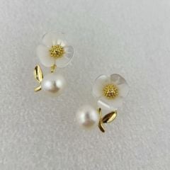 Bông Tai Ngọc Trai Tự Nhiên Cành Hoa Mai Xà Cừ MADAME HIEN PEARLS BTN163