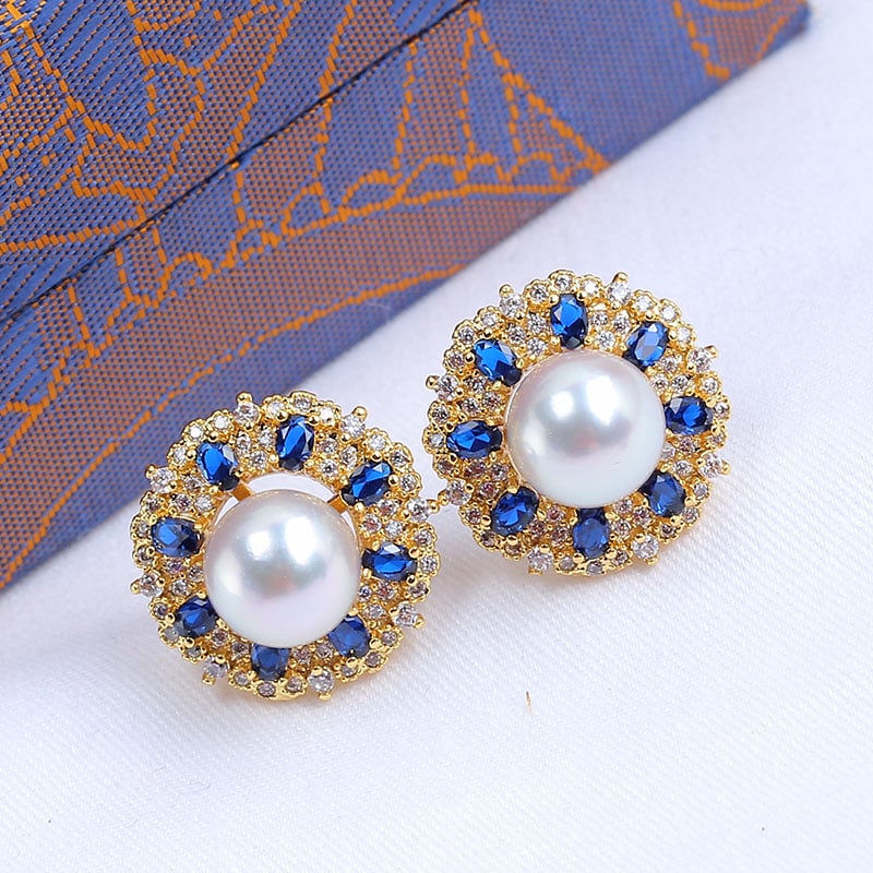 Bông Tai Ngọc Trai Tự Nhiên Đính Đá Sắc Màu Sang Trọng MADAME HIEN PEARLS BTN167