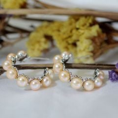 Bông Tai Bạc s925 Mặt C Đính 8 Hạt Ngọc Trai Nụ MADAME HIEN PEARLS BTN171
