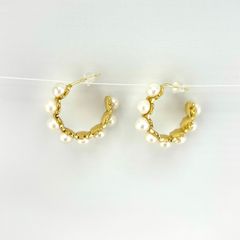 Bông Tai Bạc s925 Mặt C Đính 8 Hạt Ngọc Trai Nụ MADAME HIEN PEARLS BTN171