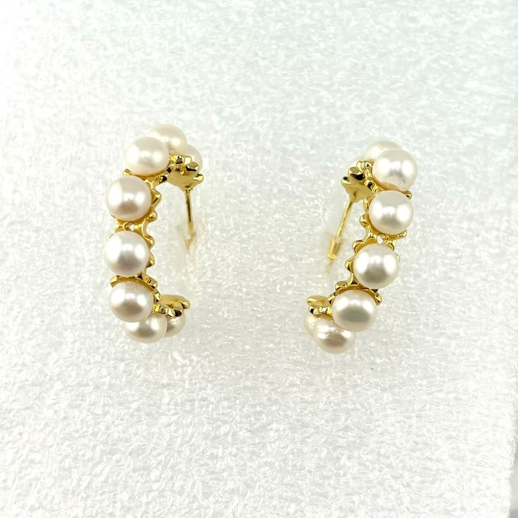 Bông Tai Bạc s925 Mặt C Đính 8 Hạt Ngọc Trai Nụ MADAME HIEN PEARLS BTN171