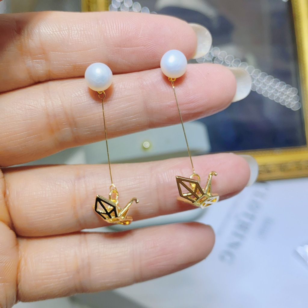 Bông Tai Ngọc Trai Tự Nhiên Tua Rua Chim Bồ Câu Origami MADAME HIEN PEARLS Đáng Yêu Cho Nữ BTN179