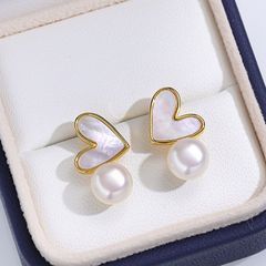 Bông Tai Ngọc Trai Tự Nhiên Mặt Trái Tim Xà Cừ MADAME HIEN PEARLS Cho Nữ BTN197