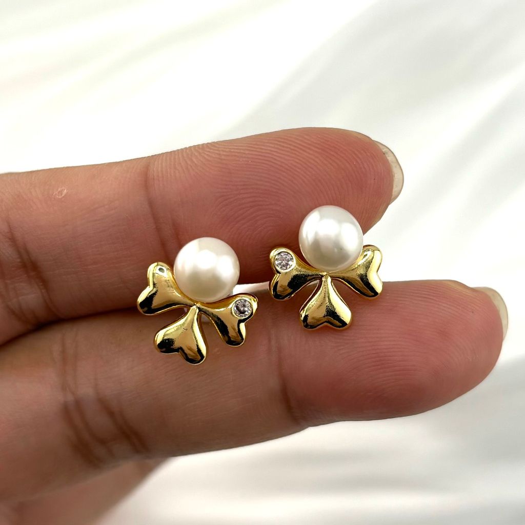 Bông Tai Ngọc Trai Tự Nhiên Mặt Cỏ 3 Lá May Mắn MADAME HIEN PEARLS Cho Nữ BTN200