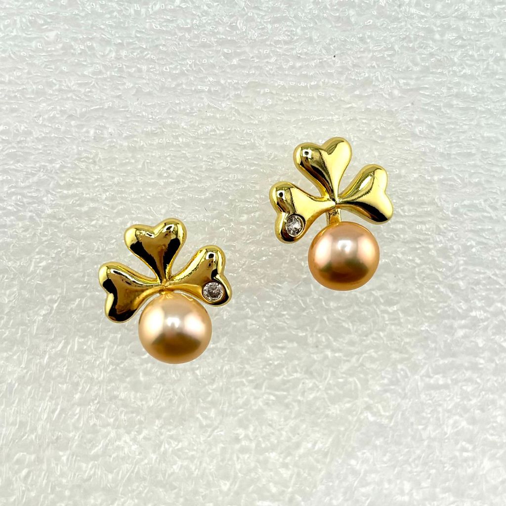 Bông Tai Ngọc Trai Tự Nhiên Mặt Cỏ 3 Lá May Mắn MADAME HIEN PEARLS Cho Nữ BTN200