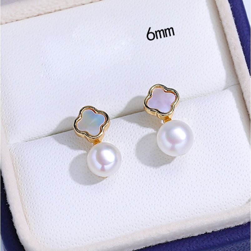 Bông Tai Ngọc Trai Tự Nhiên Mặt Cỏ 4 Lá Mini Đáng Yêu MADAME HIEN PEARLS Cho Nữ BTN202