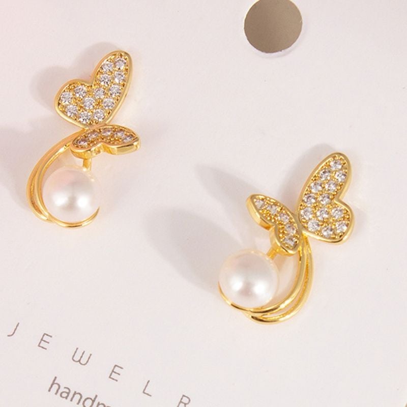 Bông Tai Ngọc Trai Tự Nhiên Mặt Bướm Hồ Điệp Đuôi Dài MADAME HIEN PEARLS Cho Nữ BTN210