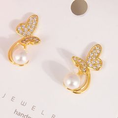 Bông Tai Ngọc Trai Tự Nhiên Mặt Bướm Hồ Điệp Đuôi Dài MADAME HIEN PEARLS Cho Nữ BTN210