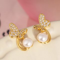 Bông Tai Ngọc Trai Tự Nhiên Mặt Bướm Hồ Điệp Đuôi Dài MADAME HIEN PEARLS Cho Nữ BTN210