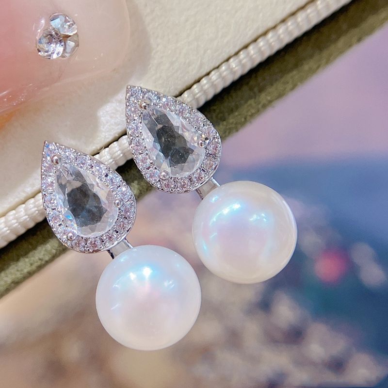 Bông Tai Ngọc Trai Tự Nhiên Mặt Đá Pha Lê Swarovski Giọt Nước MADAME HIEN PEARLS Cho Nữ BTN216