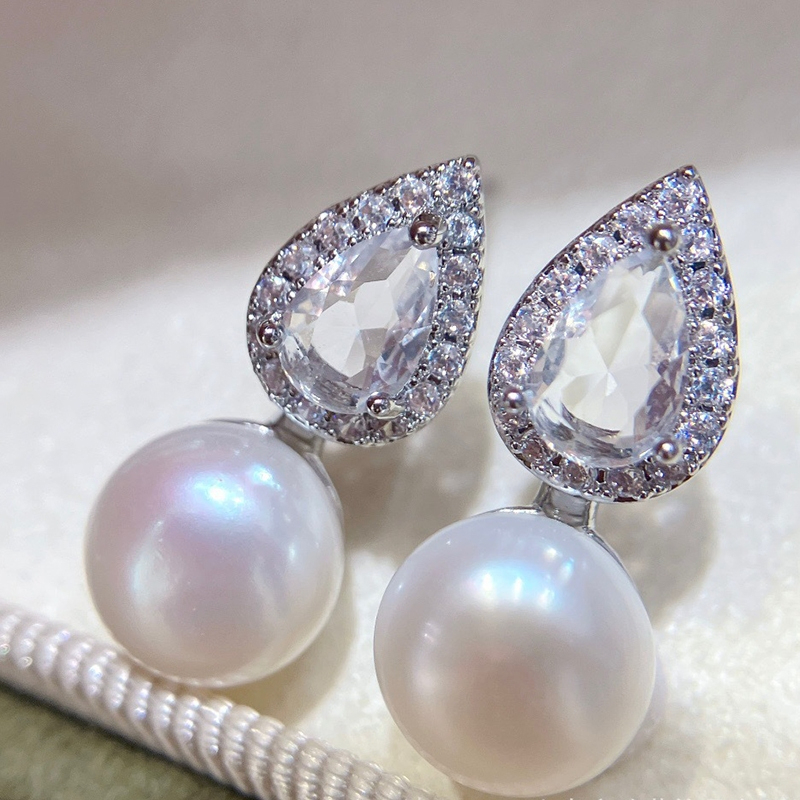 Bông Tai Ngọc Trai Tự Nhiên Mặt Đá Pha Lê Swarovski Giọt Nước MADAME HIEN PEARLS Cho Nữ BTN216