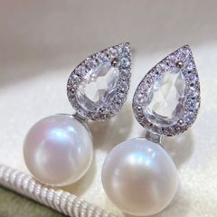 Bông Tai Ngọc Trai Tự Nhiên Mặt Đá Pha Lê Swarovski Giọt Nước MADAME HIEN PEARLS Cho Nữ BTN216