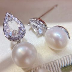 Bông Tai Ngọc Trai Tự Nhiên Mặt Đá Pha Lê Swarovski Giọt Nước MADAME HIEN PEARLS Cho Nữ BTN216