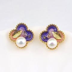 Bông Tai Ngọc Trai Thời Trang Cỏ 4 Lá Tím Pha Sắc Màu MADAME HIEN PEARLS Dễ Thương Cho Nữ BTN221
