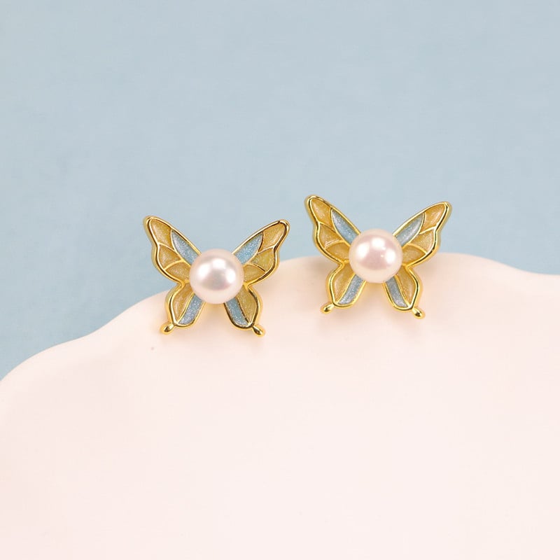 Bông Tai Ngọc Trai Tự Nhiên Bộ Sưu Tầm Bướm Sắc Màu MADAME HIEN PEARLS Cho Nữ