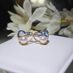 Bông Tai Ngọc Trai Tự Nhiên Trái Tim Cầu Vồng Xà Cừ MADAME HIEN PEARLS Cho Nữ