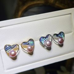 Bông Tai Ngọc Trai Tự Nhiên Trái Tim Cầu Vồng Xà Cừ MADAME HIEN PEARLS Cho Nữ