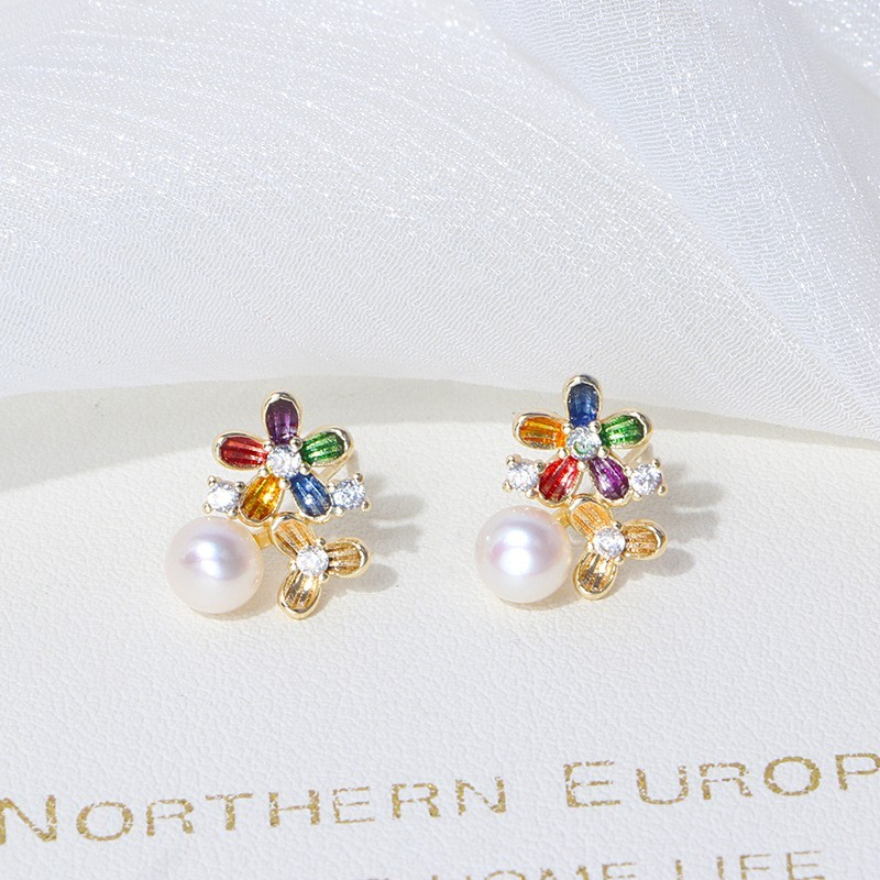 Bông Tai Ngọc Trai Phối Hoa Sắc Màu Cá Tính MADAME HIEN PEARLS Cho Nữ BTN250