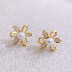 Bông Tai Ngọc Trai Tự Nhiên Hoa 6 Cánh Xinh Lung Linh MADAME HIEN PEARLS Cho Nữ BTN255