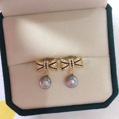 Bông Tai Ngọc Trai Tự Nhiên Dáng Nơ Xinh Lung Linh MADAME HIEN PEARLS Cho Nữ BTN256