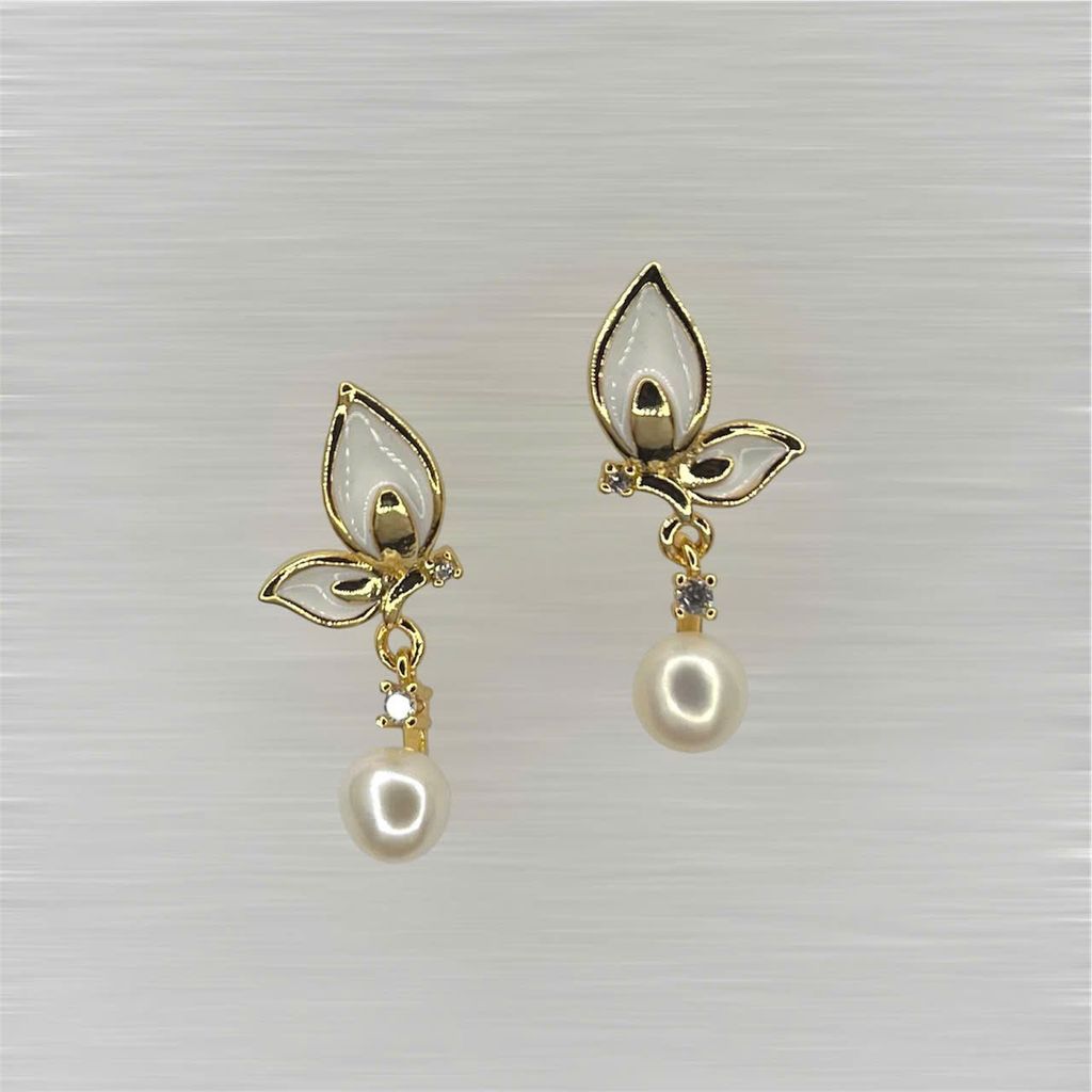 Bông Tai Ngọc Trai Tự Nhiên Dáng Bướm Bay Xà Cừ MADAME HIEN PEARLS Đáng Yêu Cho Nữ BTN269