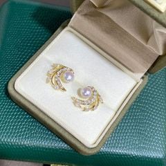 Bông Tai Ngọc Trai Tự Nhiên Mặt Lá Kim Cương Đá Pha Lê MADAME HIEN PEARLS Cho Nữ BTN278