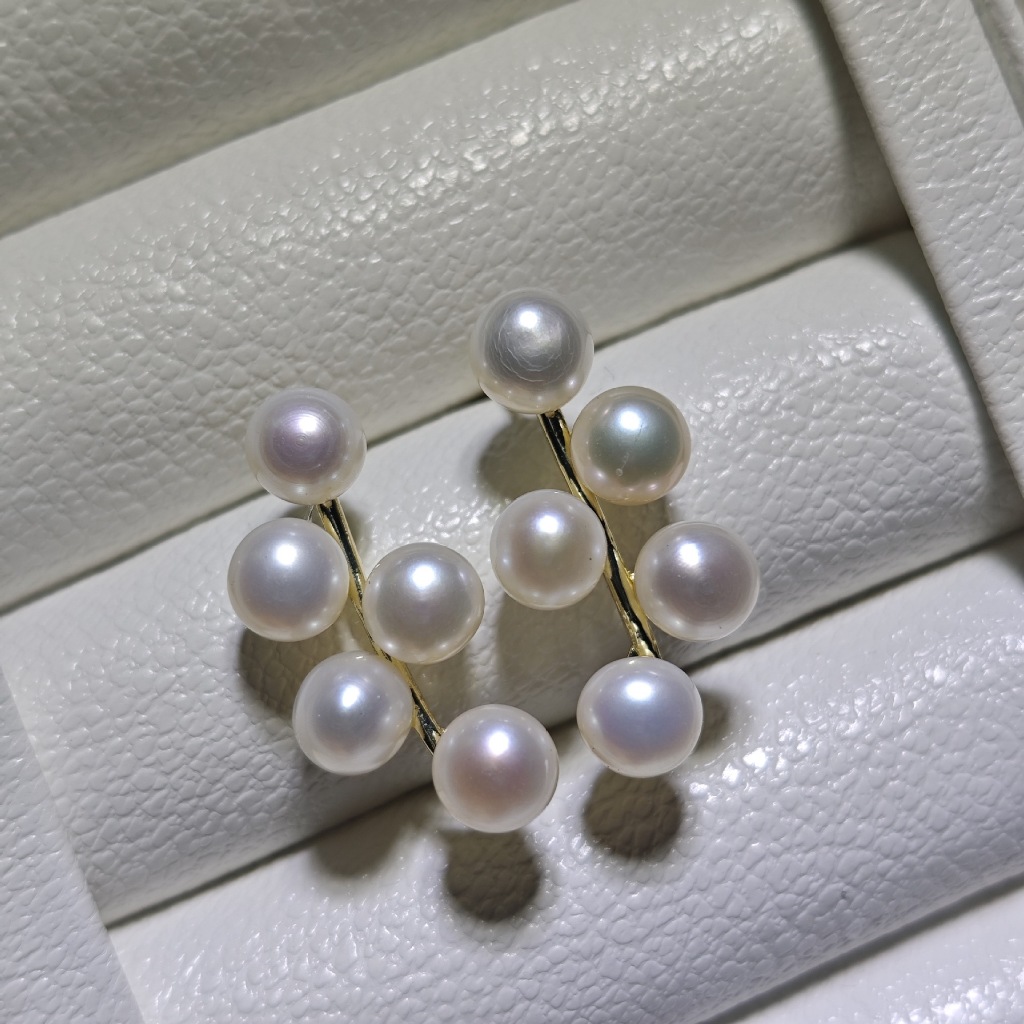 Bông Tai Phối 6 Hạt Ngọc Trai Tự Nhiên Sang Trọng MADAME HIEN PEARLS Cho Nữ BTN284