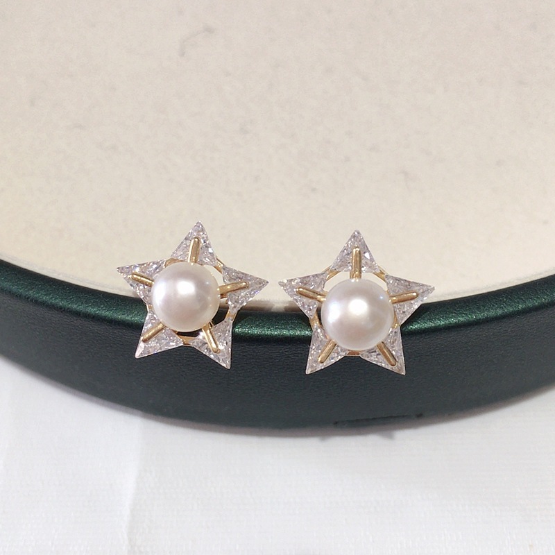 Bông Tai Ngọc Trai Tự Nhiên Ngôi Sao 5 Cánh Sang Trọng MADAME HIEN PEARLS Cho Nữ BTN286