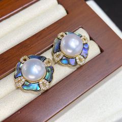 Bông Tai Ngọc Trai Tự Nhiên Đính Hoa Xà Cừ Bàu Ngư Sang Trọng MADAME HIEN PEARLS Cho Nữ BTN287