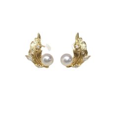 Bông Tai Ngọc Trai Tự Nhiên Mặt Lá Lông Vũ MADAME HIEN PEARLS Cho Nữ BTN292