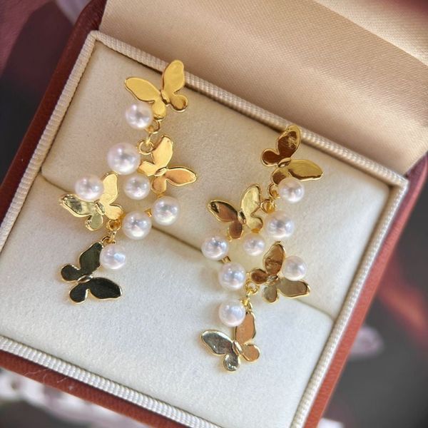 Bông Tai Mặt Hoa Bướm 3D Sang Trọng Đính Ngọc Trai Tự Nhiên MADAME HIEN PEARLS Cho Nữ BTN296