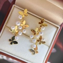 Bông Tai Mặt Hoa Bướm 3D Sang Trọng Đính Ngọc Trai Tự Nhiên MADAME HIEN PEARLS Cho Nữ BTN296