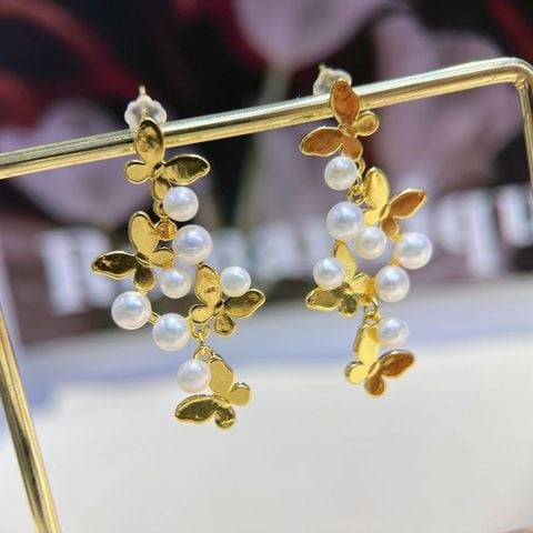 Bông Tai Mặt Hoa Bướm 3D Sang Trọng Đính Ngọc Trai Tự Nhiên MADAME HIEN PEARLS Cho Nữ BTN296