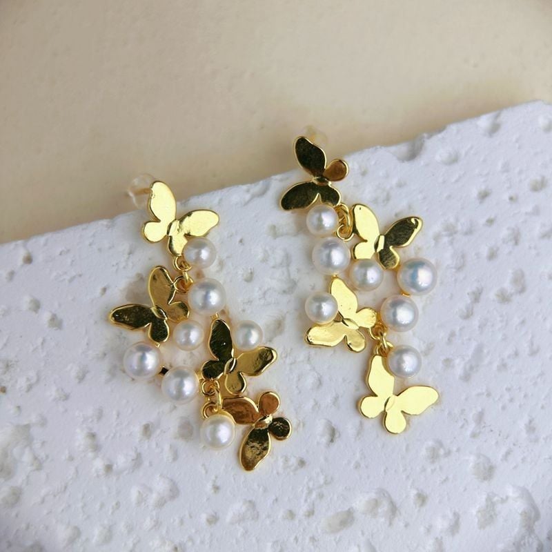 Bông Tai Mặt Hoa Bướm 3D Sang Trọng Đính Ngọc Trai Tự Nhiên MADAME HIEN PEARLS Cho Nữ BTN296