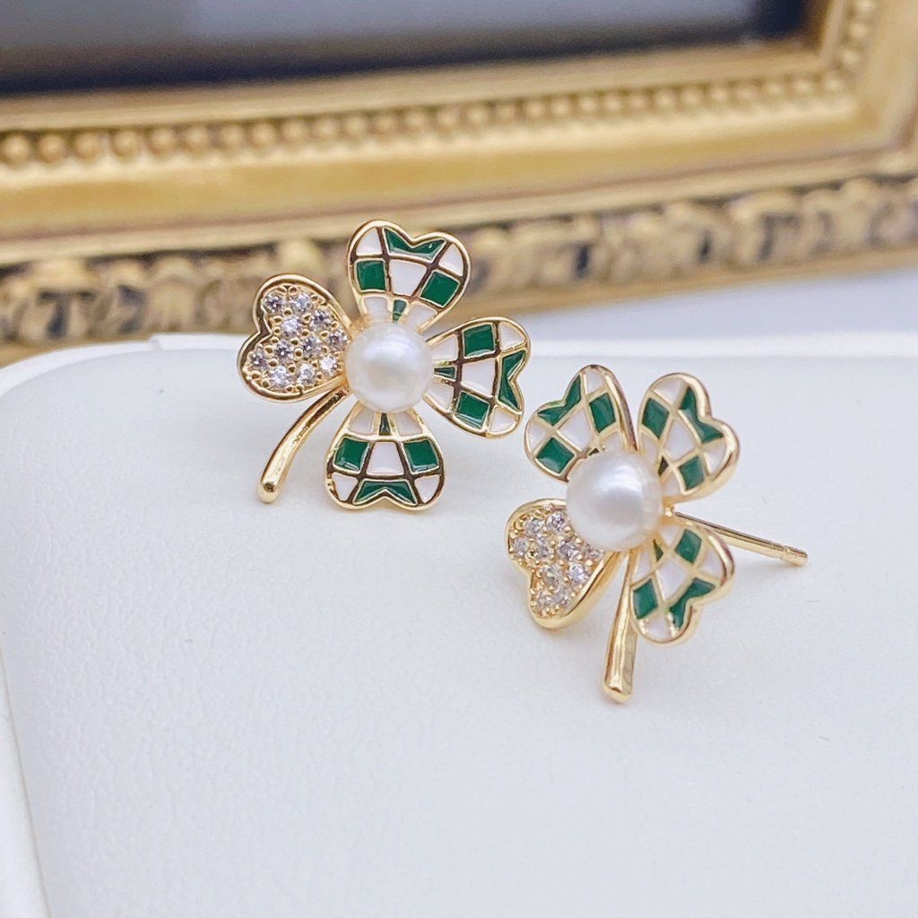 Bông Tai Cỏ Bốn Lá Ngọc Trai Thời Trang Cao Cấp Bông Tai Nữ Madame Hien Pearls BTN060