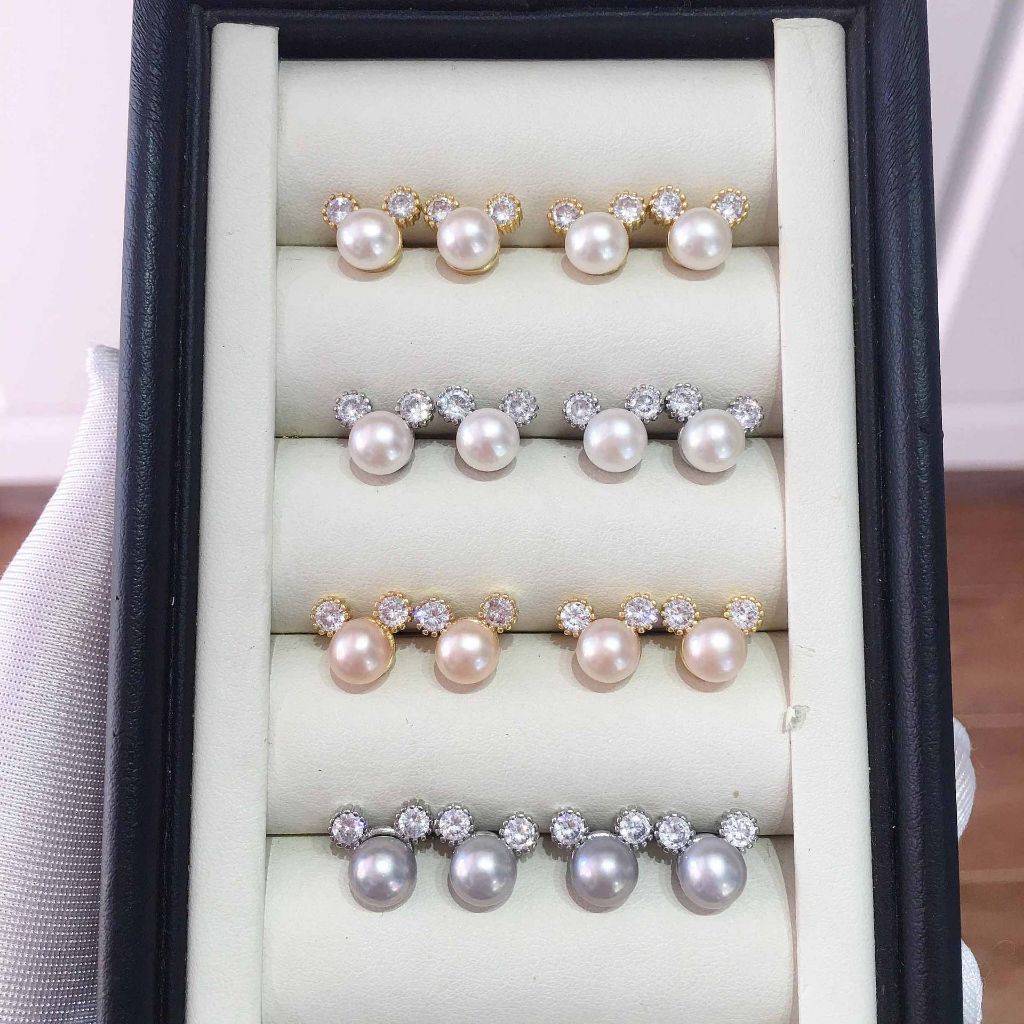 Bông Tai Ngọc Trai Chuột Mickey Dễ Thương MADAME HIEN PEARLS BTN065
