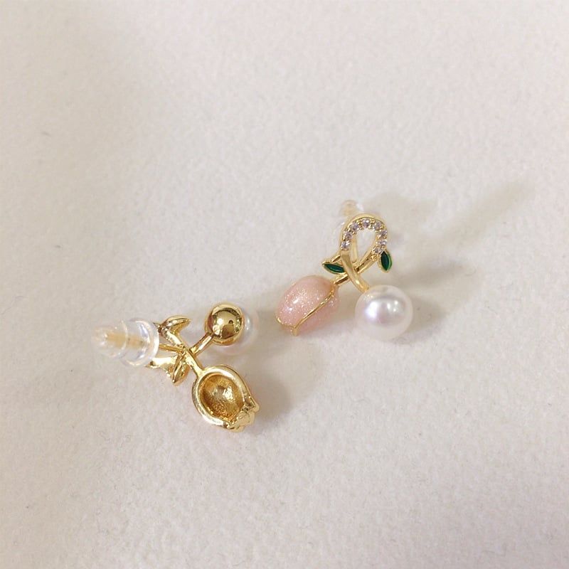 Bông Tai Hoa Tulip Hồng Đính Ngọc Trai Tự Nhiên Thời Trang MADAME HIEN PEARLS Cho Nữ BTN075