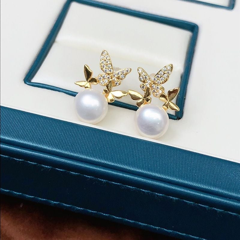 Bông Tai Vườn Bướm Đính Ngọc Trai Tự Nhiên Thời Trang MADAME HIEN PEARLS  Cho Nữ BTN080